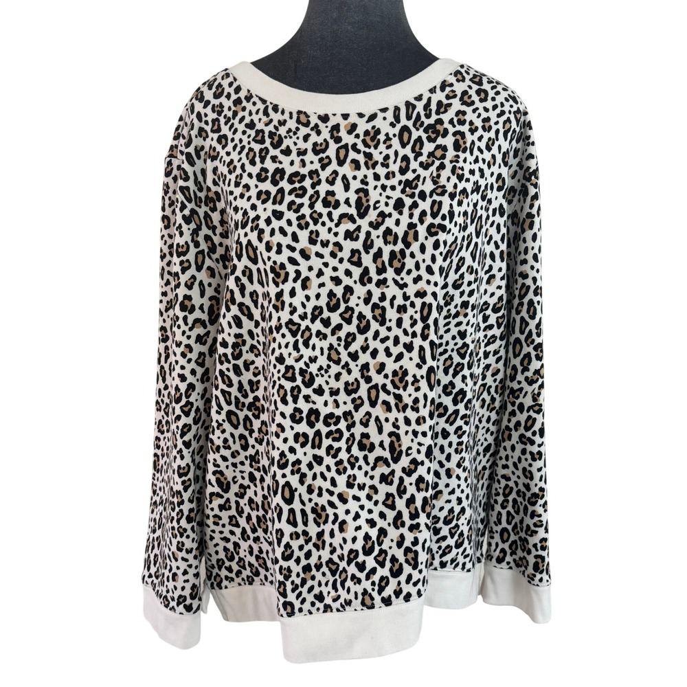 Talbots 3X Casual Streetwear Leopard Print 100% Cotton French Terry Sweatshirt